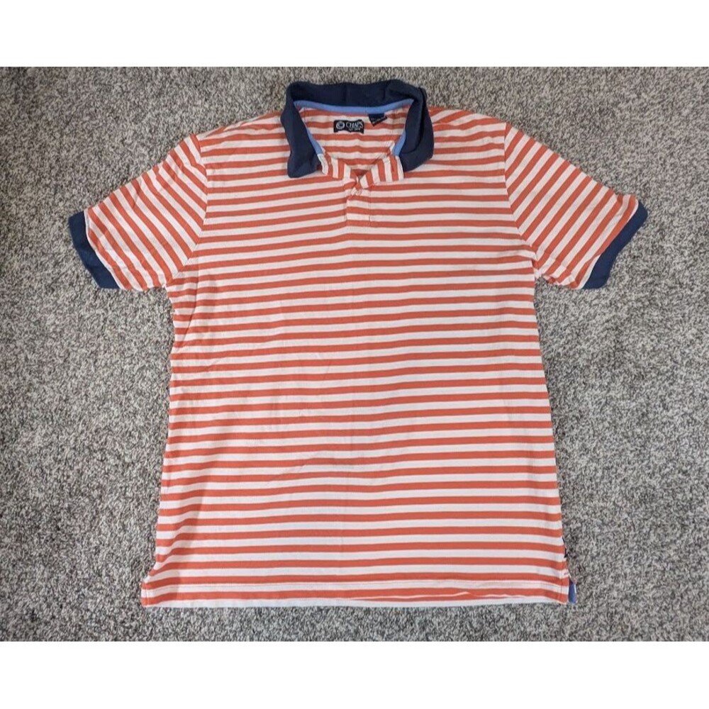 Chaps Mens XL Polo Shirt Orange White Striped Short Sleeve